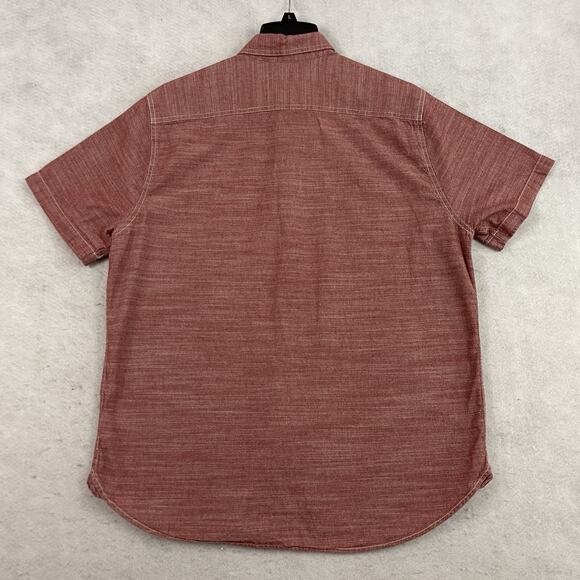 WOOLRICH Shirt Mens Large Red Chambray Short Sleeve Casual Button Up Gorpcore - Picture 7 of 11